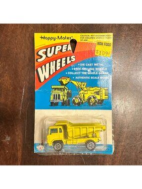 Vintage Yellow Die-Cast Dump Truck Toy By Happy Mates Super Wheels